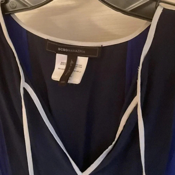 BCBG MAXAZRIA ROYAL BLUE COMBO LULA COLOR BLOCKED BLOUSE TOP SZ XXS - Picture 6 of 9